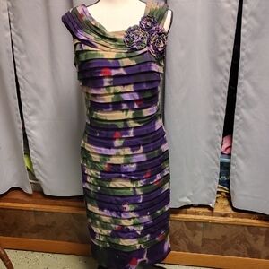 Adrianna Papell Purple Floral Midi Dress